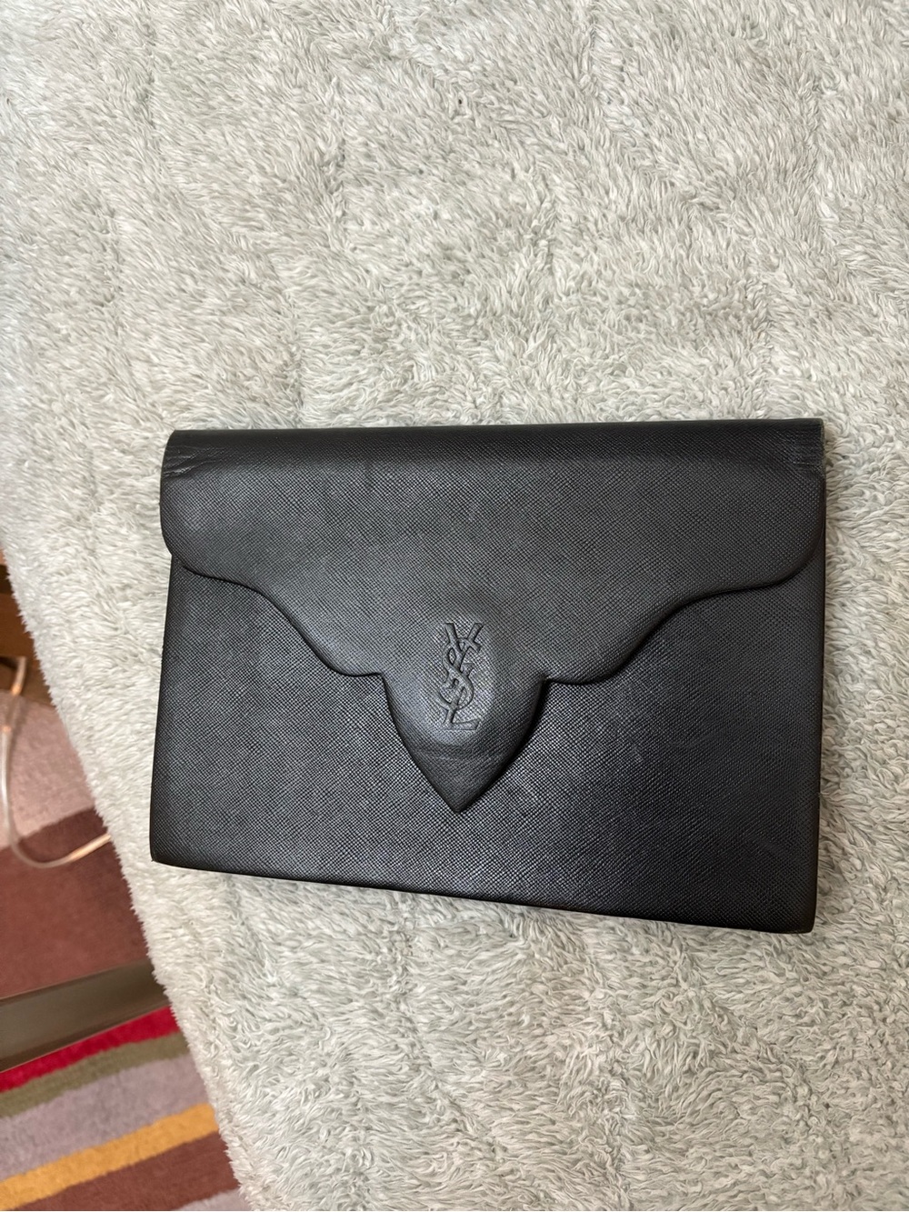 Vintage Saint Laurent Leather Saffiano ‘YSL’ Embossed Clutch